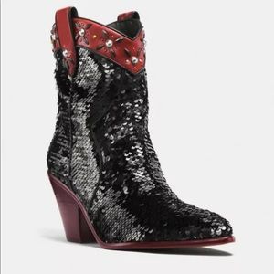 Coach Western Sequin Embellished Bootie